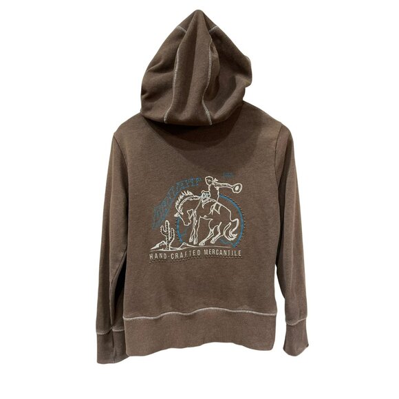 Ariat Hand-Crafted Mercantile Cowboy Graphic Brown Zip-Up Hoodie M Cotton/Polyes - Picture 2 of 6
